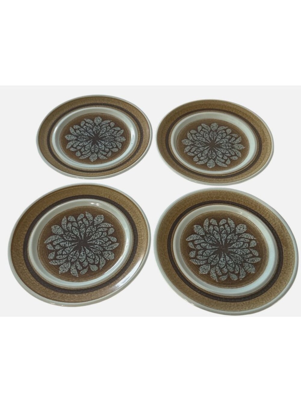 Franciscan Earthenware Nut Tree Bread Plates Set Of 4 MCM Brown Aqua 6.75-Inch
